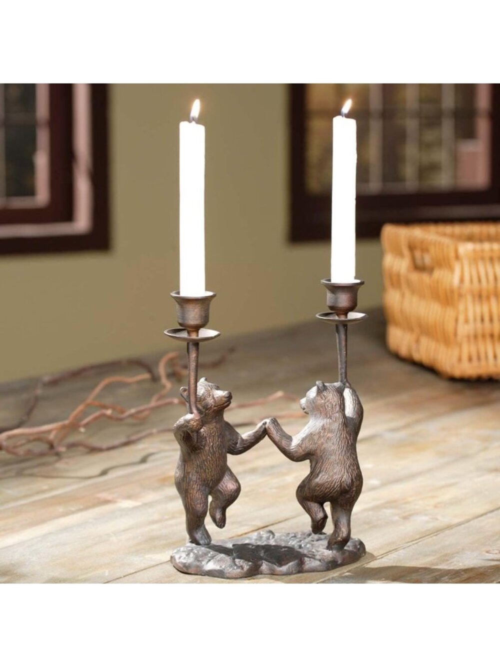 Rustic Bear Dance Candleholder - 8" Wide, 9" High, Perfect for Home Decor